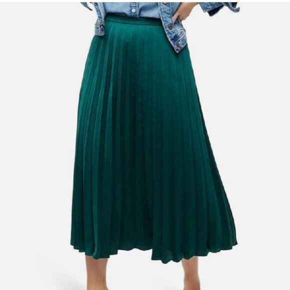 J. CREW Dark Spruce Green Pleated Midi Skirt (SIZE 6) - Picture 2 of 9